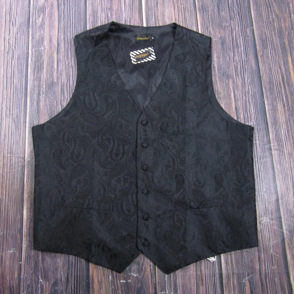 Suit Vest DiBanGu Mens XL Black Paisley Polyester 3‎ Piece Belted Formal Wedding